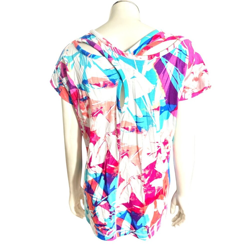T By Talbots Size Small Multicolor Rayon Cotton Tee Floral Print City Casual Tee - Picture 3 of 12